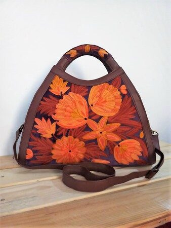 Handbag with Kashmiri Kashida Work in Orange - Autumns Pride