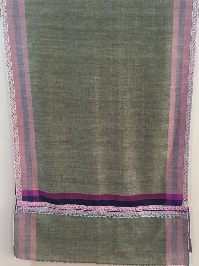 Pashmina stole with colored border weavings in stipe design and Hand embroeidery