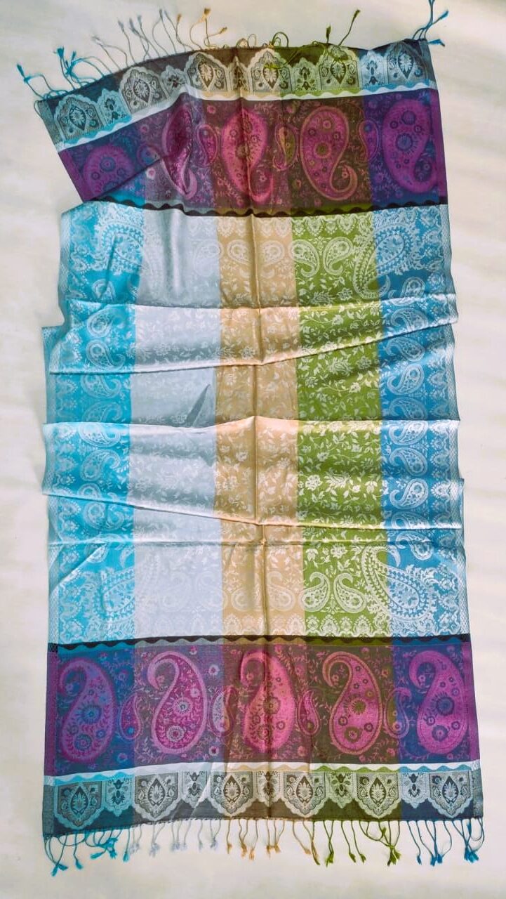 Pure Silk Stole with Palla Design in cool colors