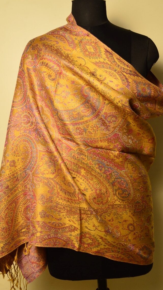 Pure Silk Jacquard Stoles with a Paisley Design in yellow