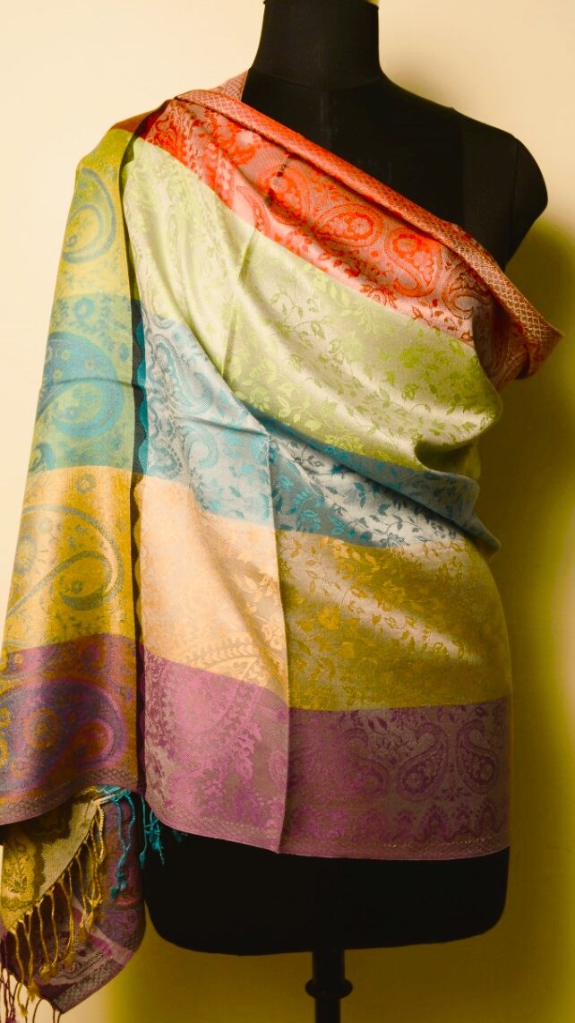 Pure Silk Jacquard with Stripes and Self-design multicolor