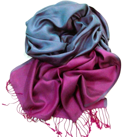 Reversible Pure Silk Stole in Pink and Summer-blue